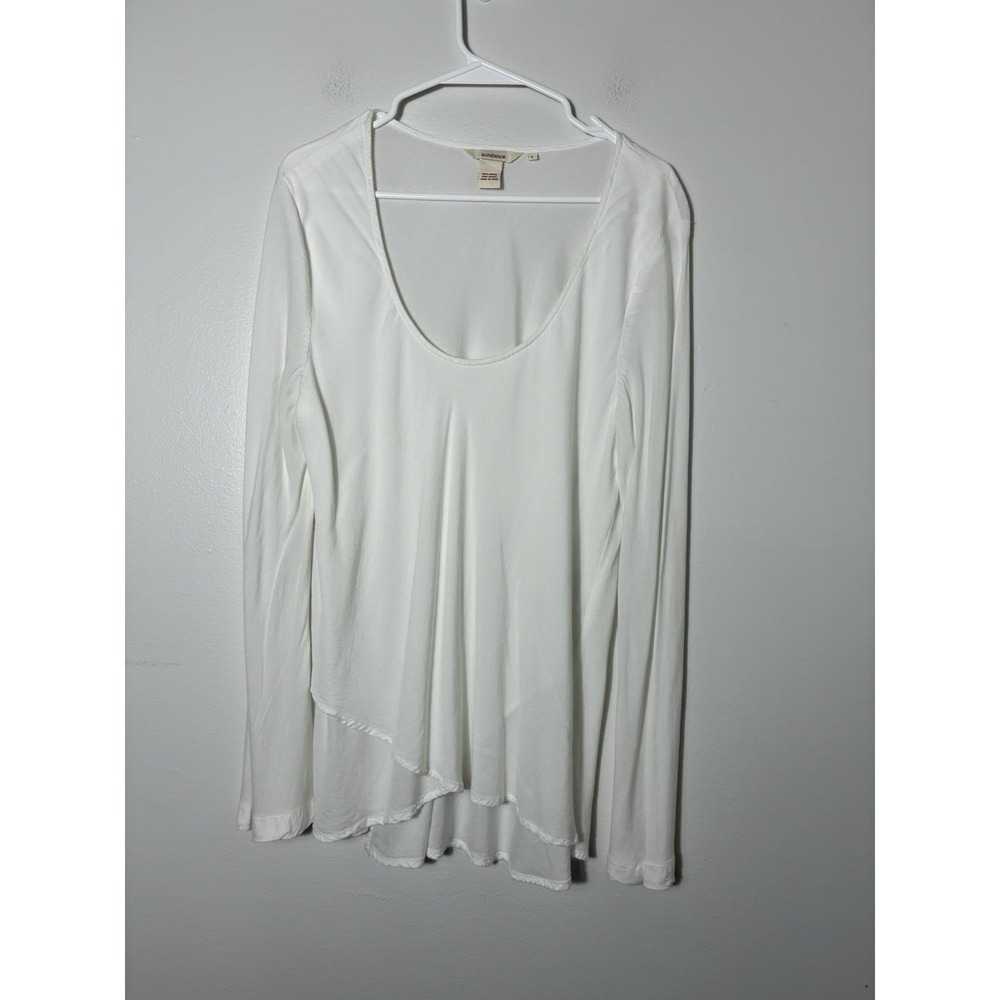 Sundance Long Sleeve Blouse Modal Sz Large White Classic Minimalist Quite Luxury